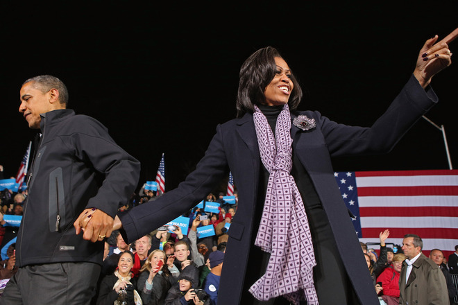 Мишел и Барак Обама на последния им предизборен митинг