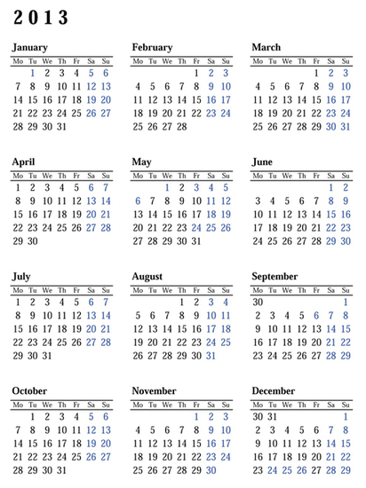 Почивните дни през 2013 година