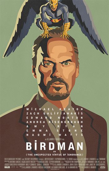 Майкъл Кийтън на плаката за Birdman (2014)