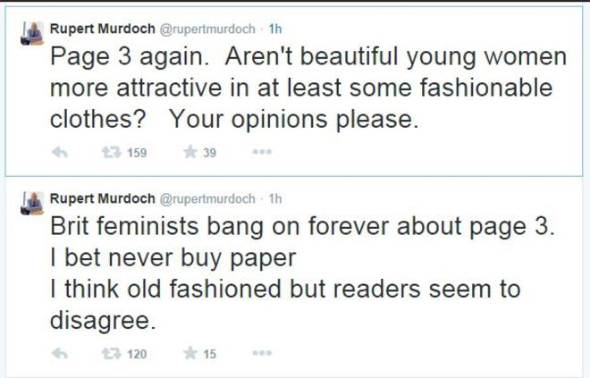 Коментарите на Рупърт Мърдок в "Туитър"