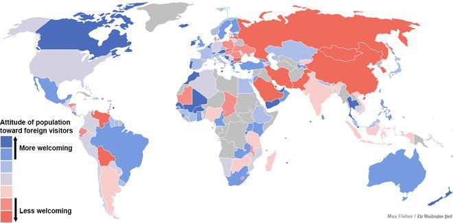 Карта на най-гостоприемните за чужденци държави