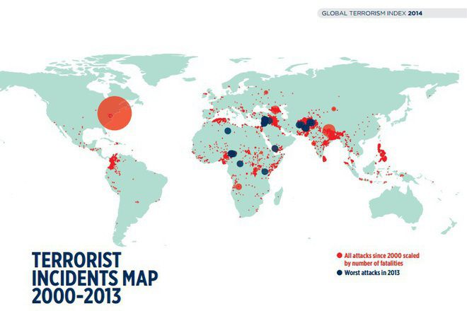 Karta na terorizma ot 2000 do 2013 g po sveta