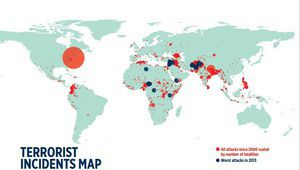 Карта на тероризма от 2000 до 2013 г. по света