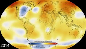 Карта на температурните аномалии през 2014 г.