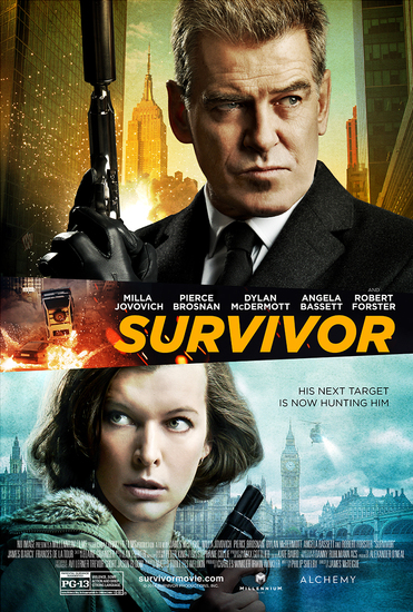 Пиърс Броснан и Мила Йовович на плакат за Survivor (2015)