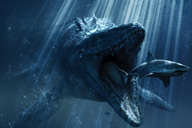 Mozazavar i akula v akvariuma na dzhurasik svyat