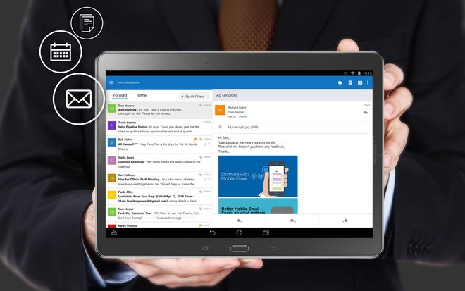 Пощенска кутия в Outlook на таблет с "Андроид"