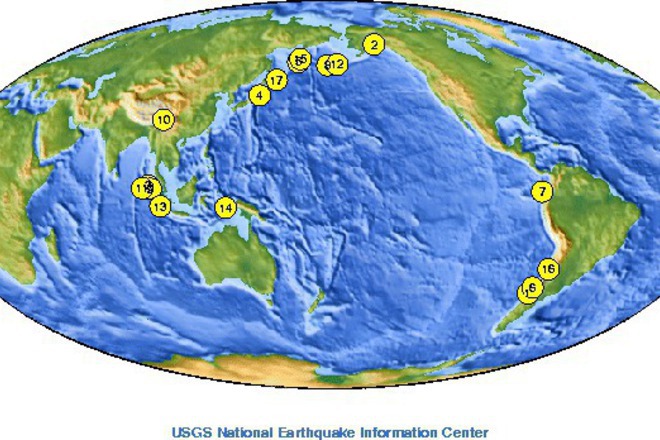 Karta na nay silnite zemetreseniya v sveta