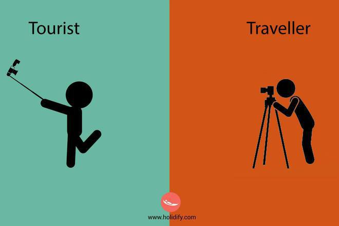 Turist sas selfi prachka pateshestvenik s fotoaparat na trinozhnik