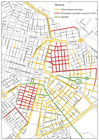 Карта на обновените столични тротоари