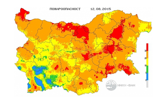 Cherveniyat indeks za opasnost ot pozhari varhu kartata na balgariya