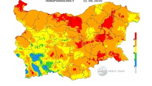 Червеният индекс за опасност от пожари върху картата на България