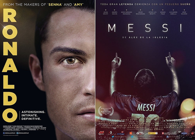 Плакати за документалните филми на Роналдо и Меси