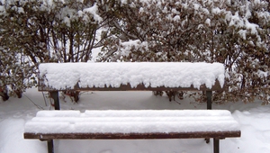 Сняг, затрупал градинска пейка