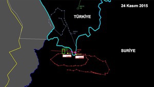 Карта на полета на руския изтребител Су-24, свален от турските ВВС