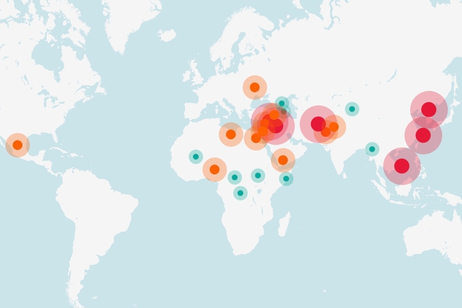 Karta na prognoziranite konflikti po sveta prez 2016 g