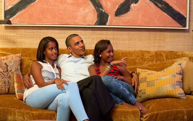 Барак Обама с дъщерите си Саша и Малия
