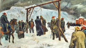 Картината "Обесването на Васил Левски" от Борис Ангелушев