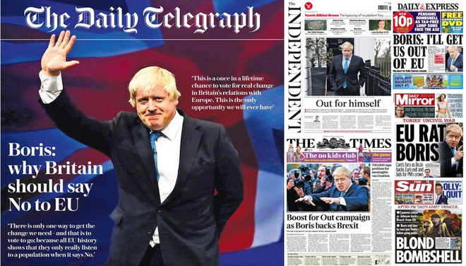 Борис Джонсън по първите страници на британската преса, 22 февруари 2016 г.