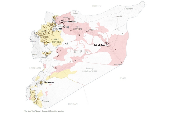 Karta na ruskite vazdushni udari v siriya septemvri 2015 mart 2016