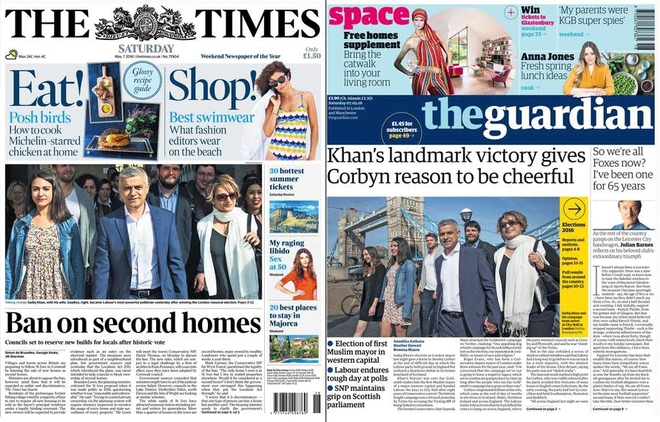 Победата на Садик Хан в лондонската преса