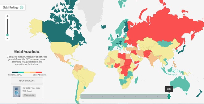 Глобалният индекс на мира за 2016 г.