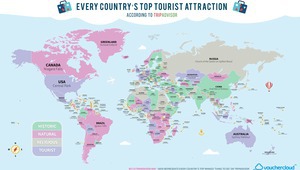 Карта на топ забележителностите за всяка държава по света