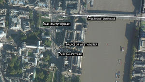 Карта на инцидента при Уестминстър на 22 март