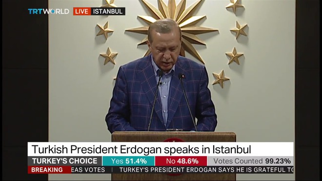 Turkey's President Erdogan addresses the nation after referendum