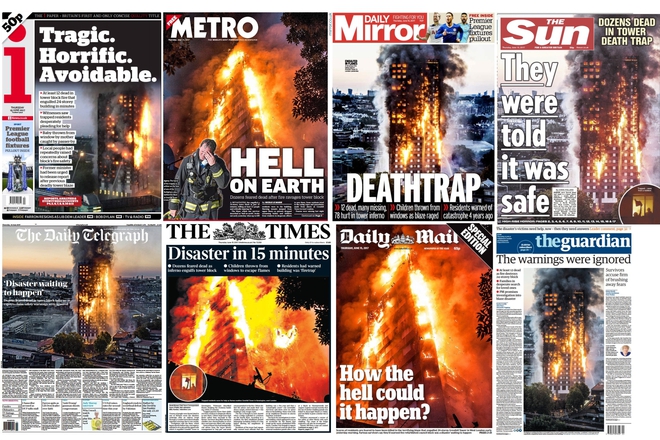 Британските вестници след пожара в Лондон