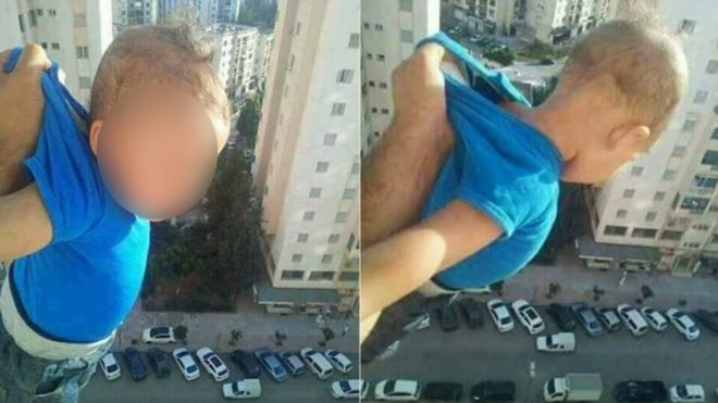 Мъж провеси бебе през прозореца