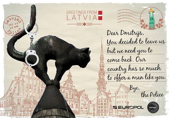 Картичката на Европол до Латвия