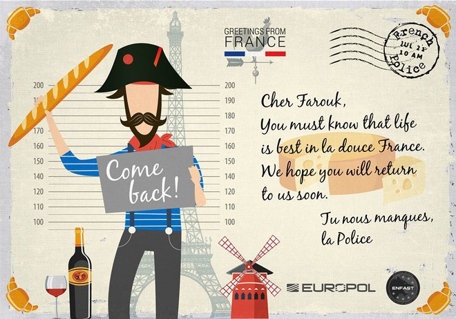 Картичката на Европол до Франция