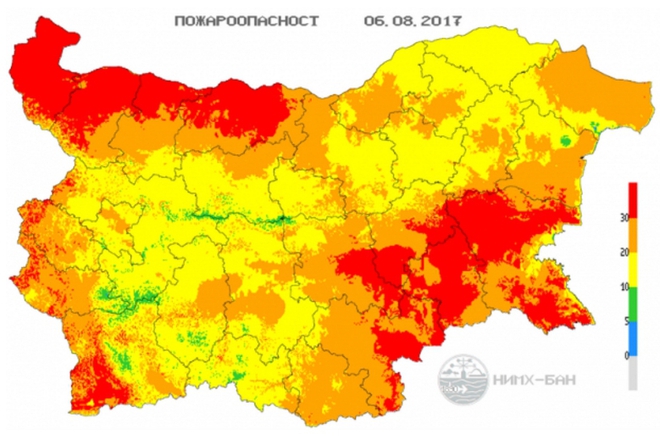 Пожароопасност - прогноза за 6 август 2017 г.