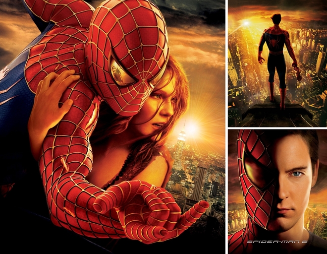 Тоби Магуайър на плакати за "Спайдърмен 2" (2004)