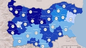 Дял на населението над 65 години в различните области на страната