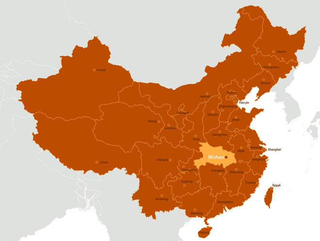 Град Ухан в Китай, откъдето тръгна новият коронавирус 