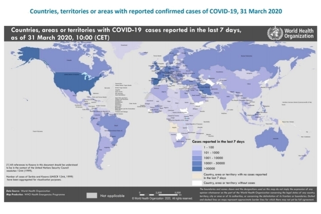 Новите случаи на COVID-19 по света в последната седмица на март