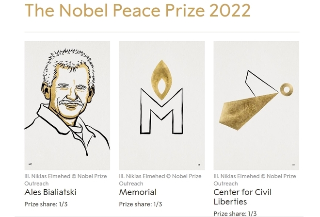 Нобелът за мир отива в Беларус, Русия и Украйна